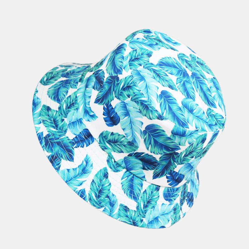 Unisex Overlay Blade Med Tryk Vendbar Bucket Hat Dobbeltsidet Solhat Sommerrejse Strandhat