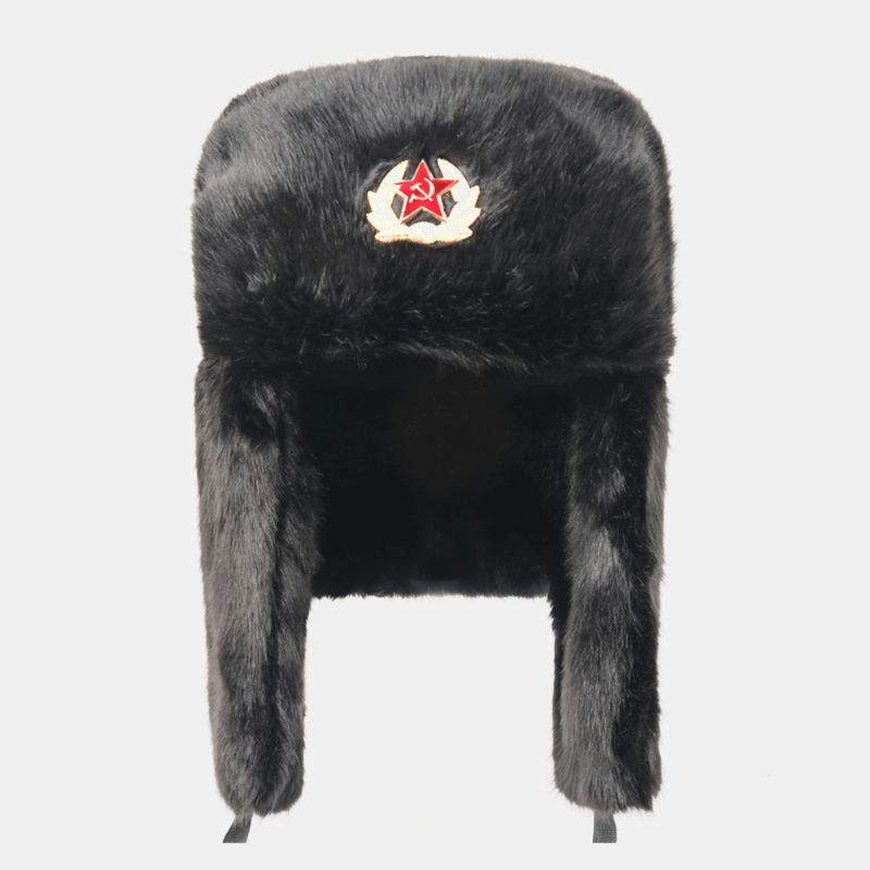 Unisex Plus Fløjl Sovjetisk Badge Varm Vindtæt Øreklapper Beskyttelse Udendørs Trapper Hat Ushanka Hat