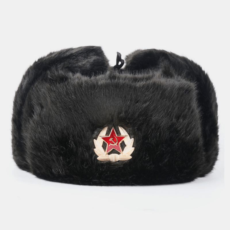 Unisex Plus Fløjl Sovjetisk Badge Varm Vindtæt Øreklapper Beskyttelse Udendørs Trapper Hat Ushanka Hat
