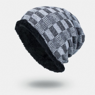 Unisex Plys Udendørs Vinter Plus Fløjl Tykkere Varm Kontrastfarve Lille Firkantet Strik Hue Beanie Hat