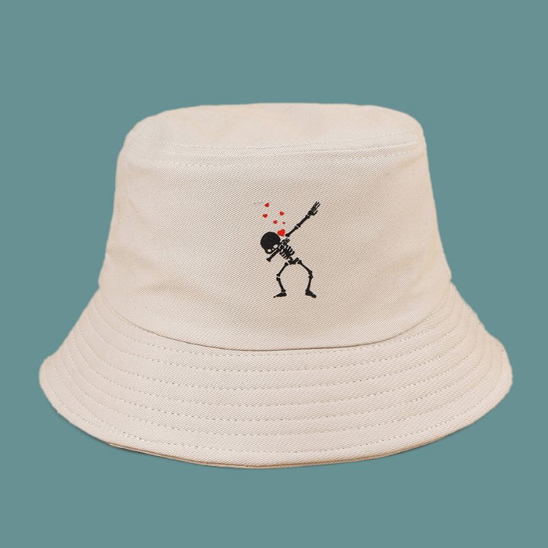 Unisex Tegneserie Kærlighed Kranie Med Tryk Twill Cap Bomuld Ensfarvet Mode Solbeskyttelse Bucket Hat