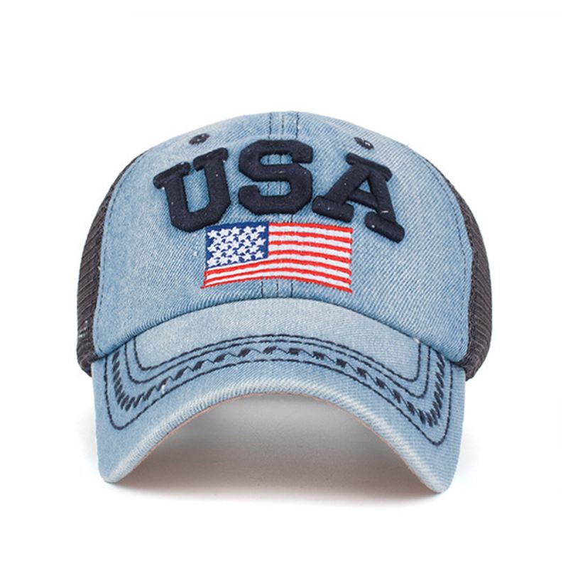 Unisex Vintage Patriotisk Baseballkasket Stilfuld Nødlidende Amerikansk Flaghat