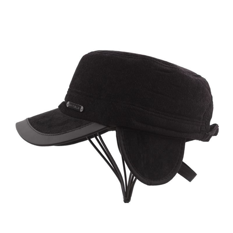 Vinter Vintage Corduroy Thicken Øreværn Militær Style Hat Udendørs Ski Kadet Army Cap