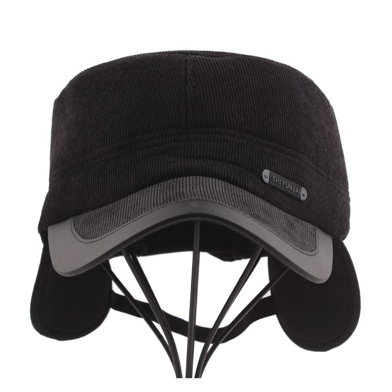 Vinter Vintage Corduroy Thicken Øreværn Militær Style Hat Udendørs Ski Kadet Army Cap
