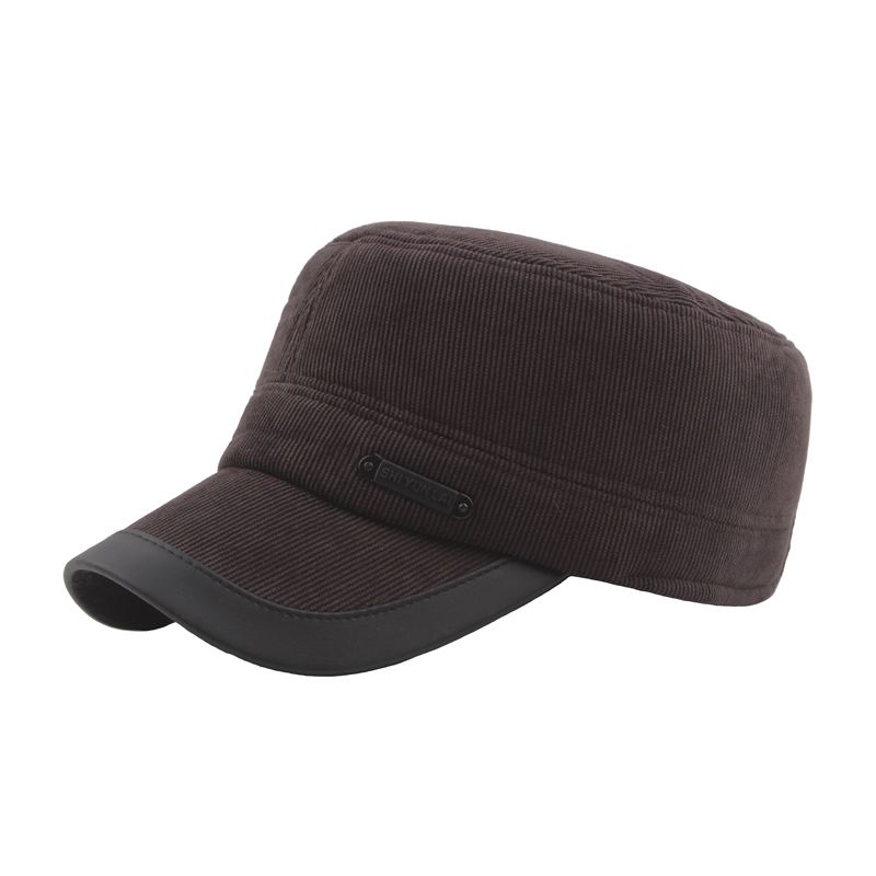 Vinter Vintage Corduroy Thicken Øreværn Militær Style Hat Udendørs Ski Kadet Army Cap