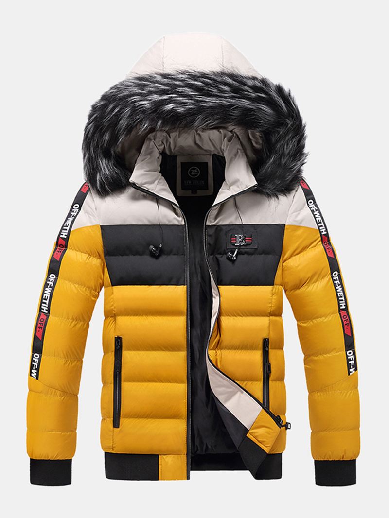Herre Side Letter Mønster Side Pocket Thicken Fur Aftagelig Hætte Dunjakke