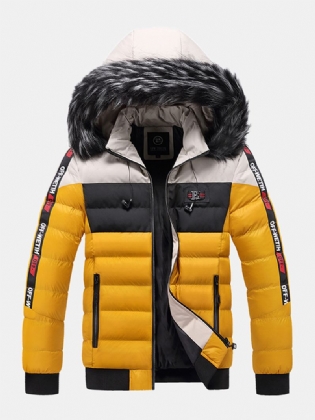Herre Side Letter Mønster Side Pocket Thicken Fur Aftagelig Hætte Dunjakke
