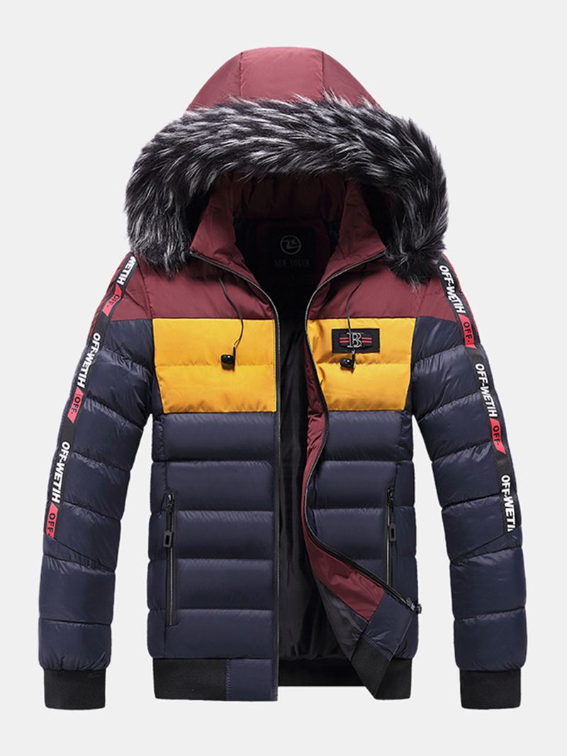 Herre Side Letter Mønster Side Pocket Thicken Fur Aftagelig Hætte Dunjakke