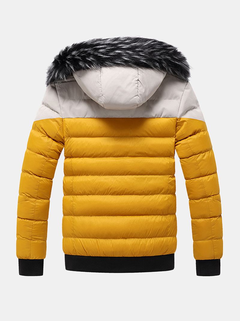 Herre Side Letter Mønster Side Pocket Thicken Fur Aftagelig Hætte Dunjakke