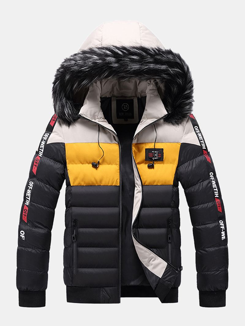 Herre Side Letter Mønster Side Pocket Thicken Fur Aftagelig Hætte Dunjakke