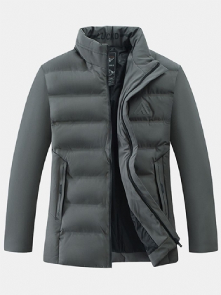 Herre Thicken Solid Color Stand Collar Pocket Down Jacket