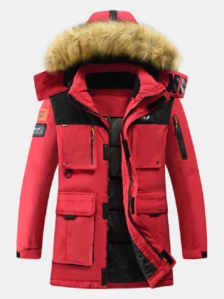 Herre Vinter Thicken Multi-pocket Lynlås Pels Hætte Warm Down Coat