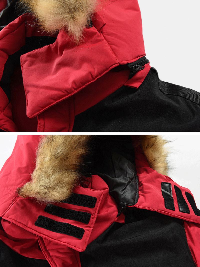 Herre Vinter Thicken Multi-pocket Lynlås Pels Hætte Warm Down Coat