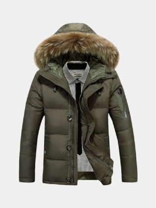 Herre Vinter Tyk Varm Dunjakke Furry Hood Polstret Parka