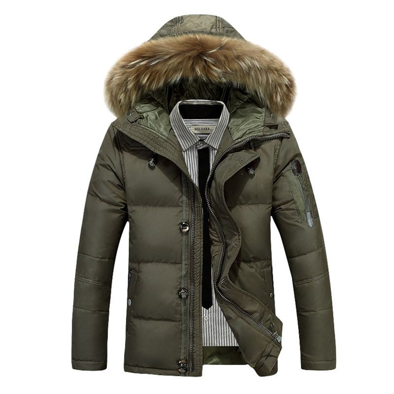 Herre Vinter Tyk Varm Dunjakke Furry Hood Polstret Parka