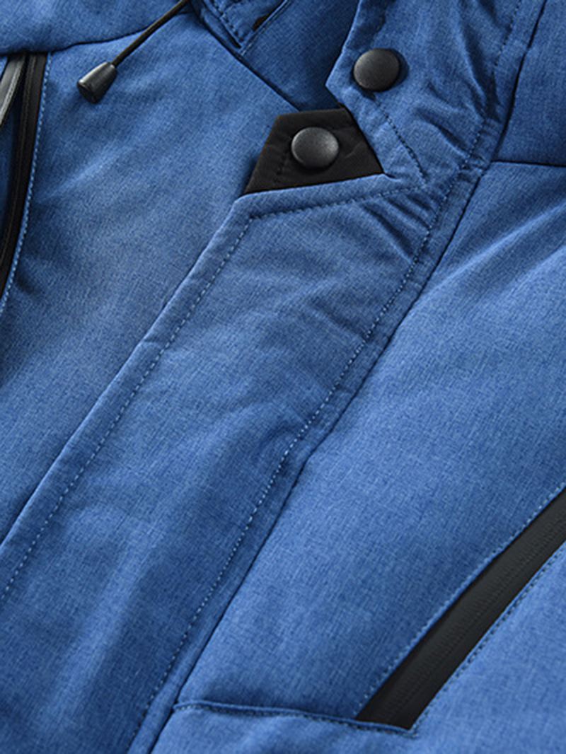 Herre Vinter Warm Thicken Zipper Detail Ensfarvet Hætte Dunfrakke