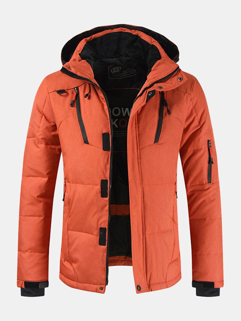 Herre Vinter Warm Thicken Zipper Detail Ensfarvet Hætte Dunfrakke