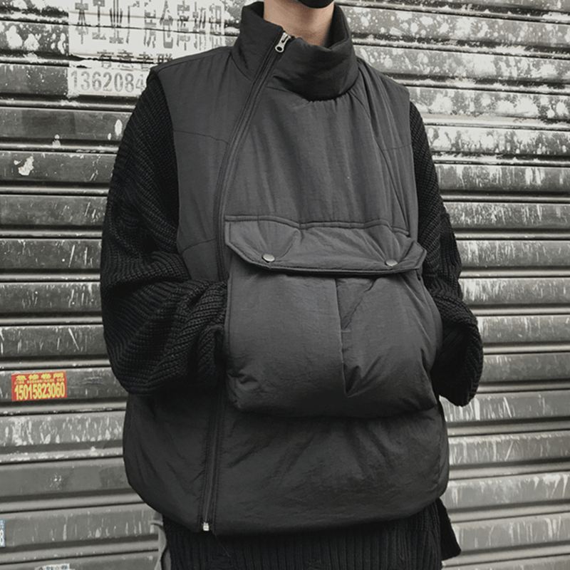 Retro Big Pocket Diagonal Lynlås Bomuldsvest