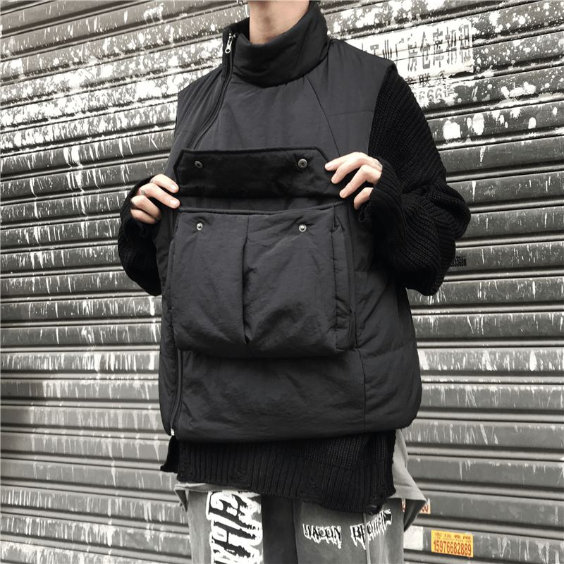 Retro Big Pocket Diagonal Lynlås Bomuldsvest