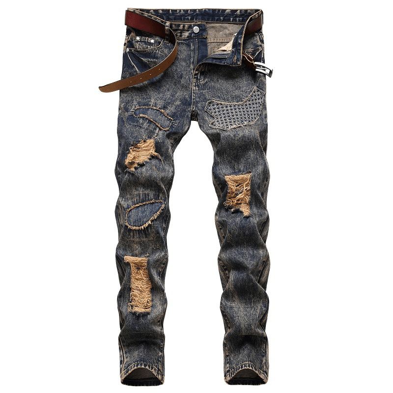 2021 New Mode Herre Bomuld Ripped Hole Jeans Casual Slank Skinny Hvid Sorte Jeans Mænd Bukser Casual Mandlige Hip Hop Denimbukser