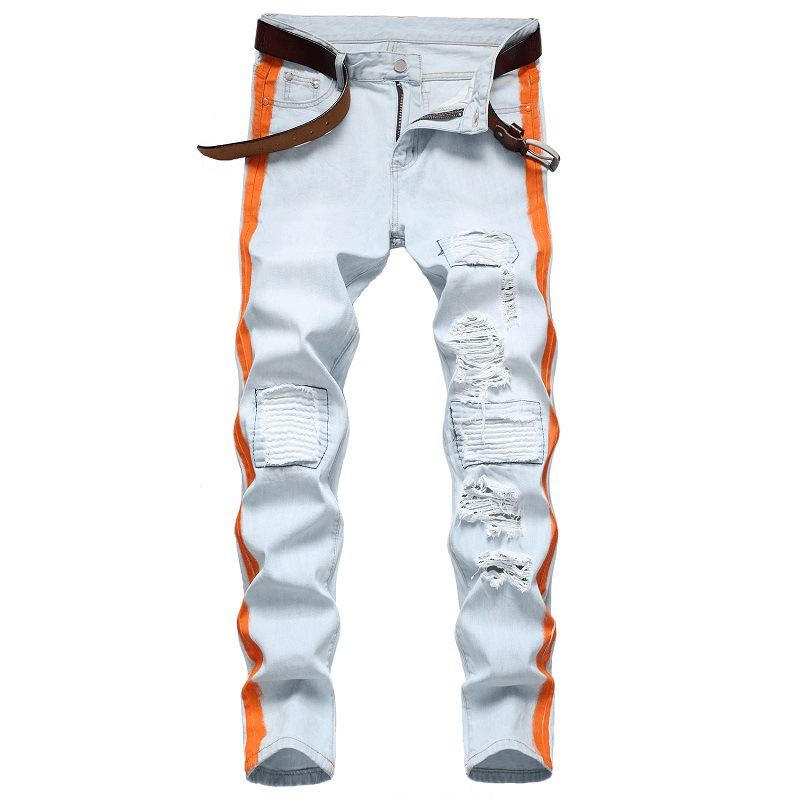 2021 New Mode Herre Bomuld Ripped Hole Jeans Casual Slank Skinny Hvid Sorte Jeans Mænd Bukser Casual Mandlige Hip Hop Denimbukser