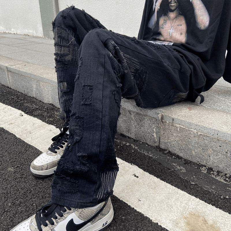 7tt Original National Chaogao Street Cut Løs Lige Jeans Herre Brede Ben Højtalje Alsidige Casual Bukser