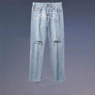 Afslappede Lige Bukser Med Lige Ben Og Brede Vaskede Jeans Til Teenagere