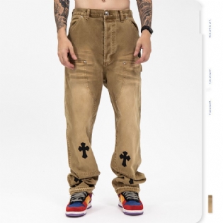 Cross Washed Retro Straight Loose Jeans Herre