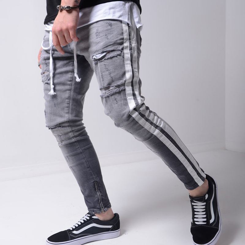 Denim Ripped Slim Fit Street Pants Til Mænd