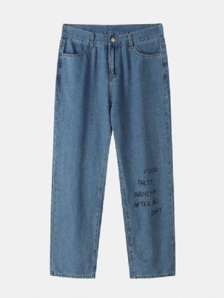 Herre Brev Mønster Lomme Løse Mid Waist Jeans