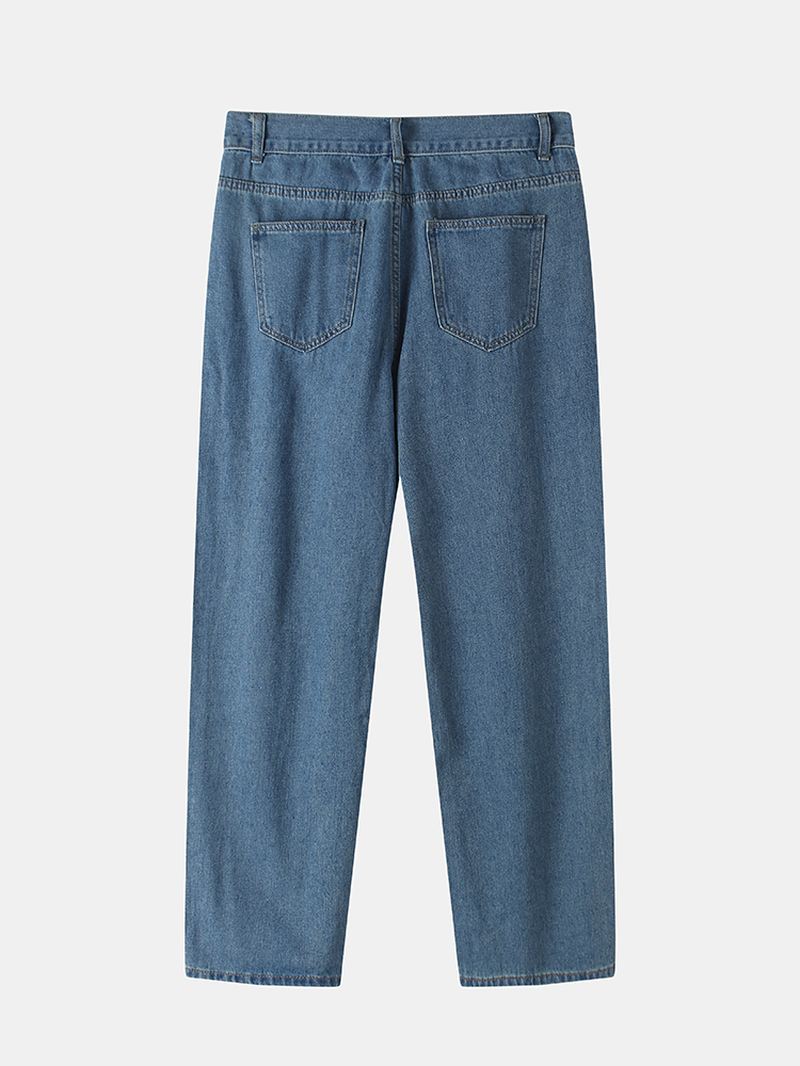 Herre Brev Mønster Lomme Løse Mid Waist Jeans