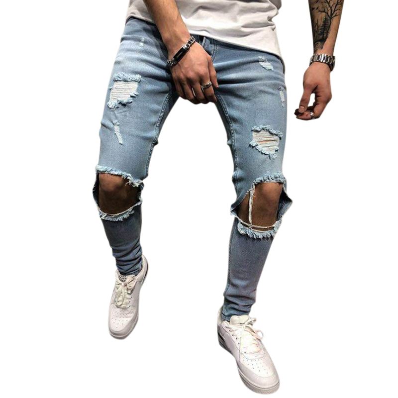 Herre Denim Bukser Huller Slim Mode Mid Rise Jeans