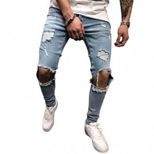 Herre Denim Bukser Huller Slim Mode Mid Rise Jeans