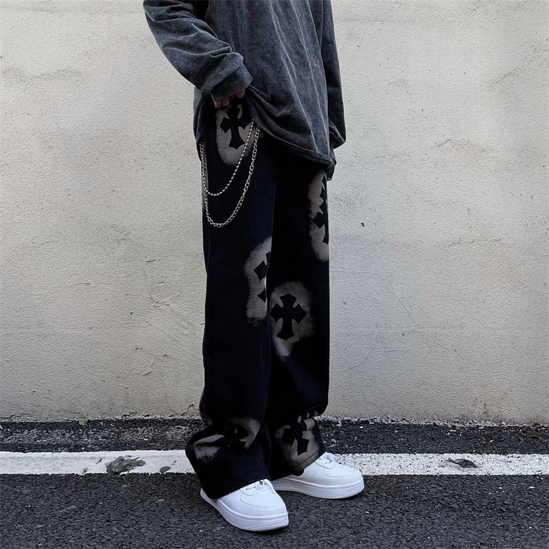 Herre Efterår Retro Alfabet Straight Jeans American Street