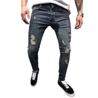 Herre Forår Efterår Denim Bukser Huller Slim Mode Jeans