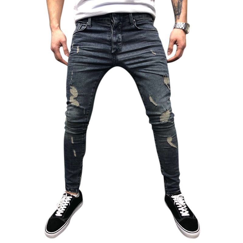 Herre Forår Efterår Denim Bukser Huller Slim Mode Jeans