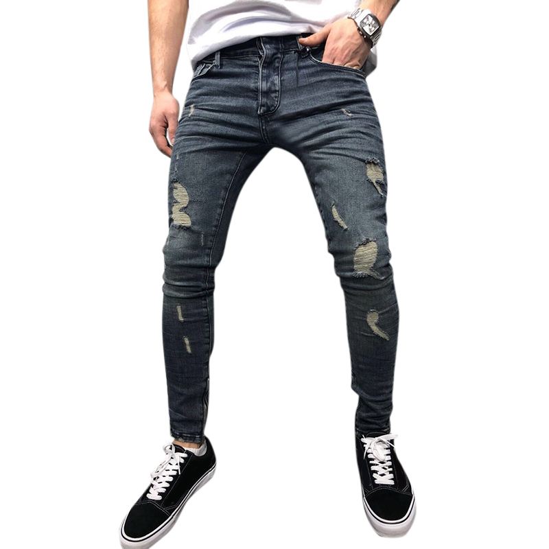 Herre Forår Efterår Denim Bukser Huller Slim Mode Jeans