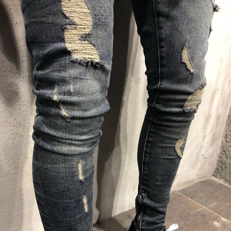 Herre Forår Efterår Denim Bukser Huller Slim Mode Jeans