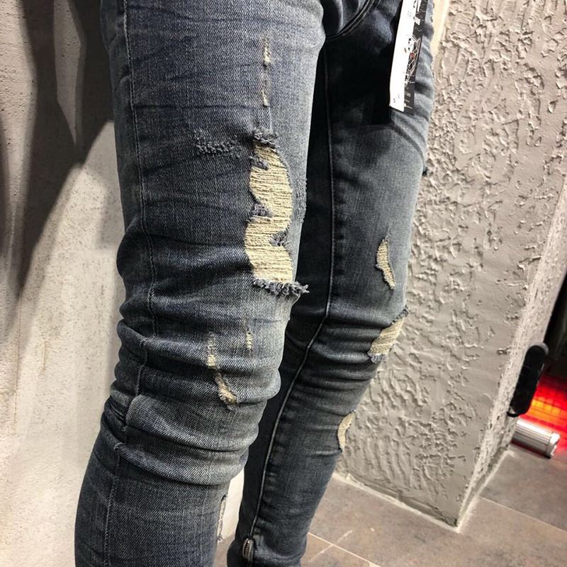 Herre Forår Efterår Denim Bukser Huller Slim Mode Jeans