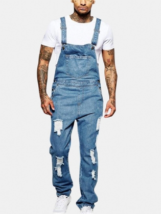 Herre Mode Sling Romper Torn Denim Ensfarvet Casual Suspender Bukser