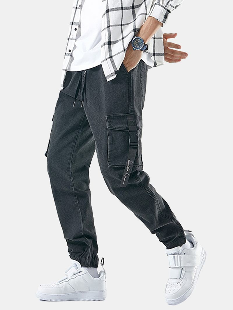Herre Multi-pocket Casual Elastiske Manchetter Snøre Beam Feet Bukser Jeans