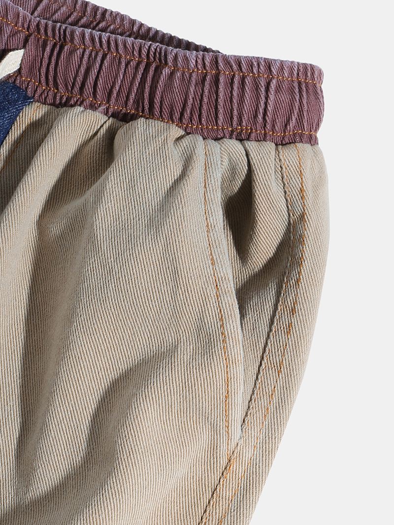 Herre Patchwork Multi Pocket Snøre Elastisk Talje Løs Jogger Jeans