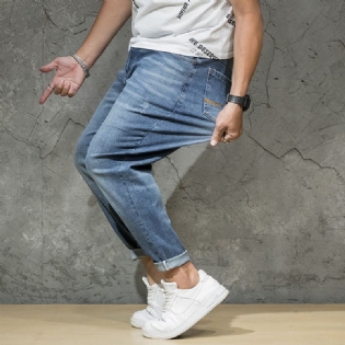 Jeans I Plusstørrelse Til Mænd. Trendy Baglommer Broderede Og Udvaskede