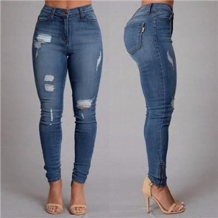 Knap Ripped Lynlås Boyfriend Jeans