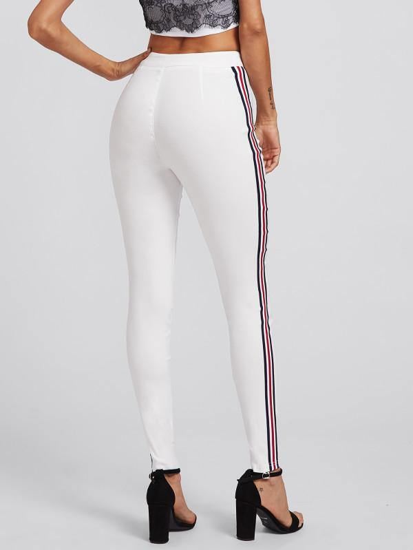 Kontrasttape Hvid Skinny Jeans Fritidsknap Fly Stretchy Lange Denimbukser Kvinder Streetwear Casual Jeans