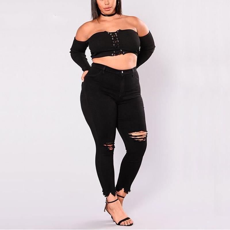Kvinder Huller Plus Size Jeans Bukser Skinny Elastic Pencil Bukser Mid Waist Sorte Jeans Kvinde Casual Spring 2-7xl Bukser