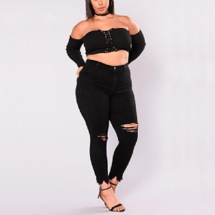 Kvinder Huller Plus Size Jeans Bukser Skinny Elastic Pencil Bukser Mid Waist Sorte Jeans Kvinde Casual Spring 2-7xl Bukser