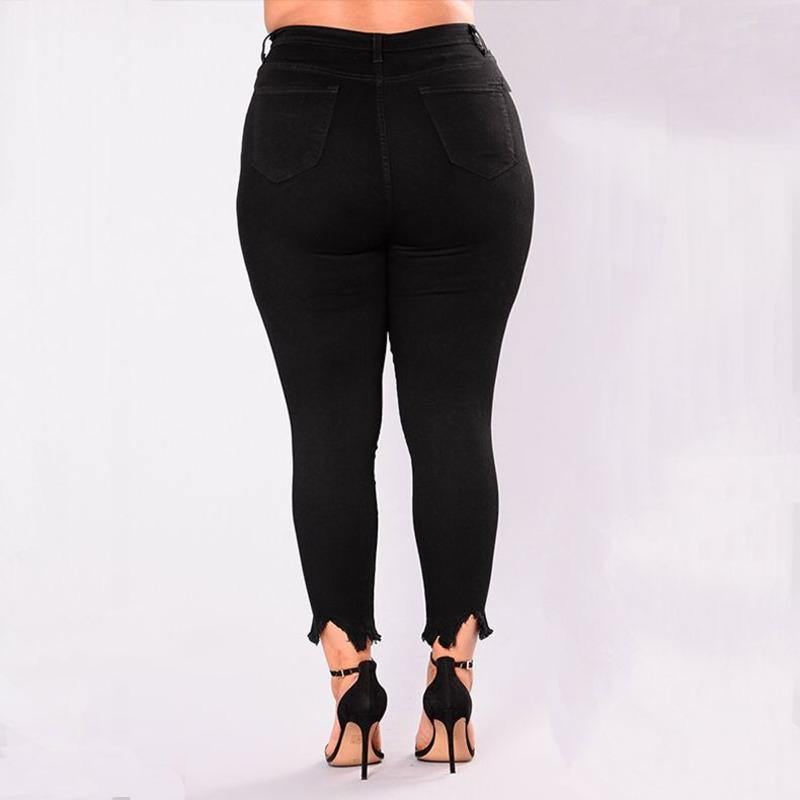 Kvinder Huller Plus Size Jeans Bukser Skinny Elastic Pencil Bukser Mid Waist Sorte Jeans Kvinde Casual Spring 2-7xl Bukser