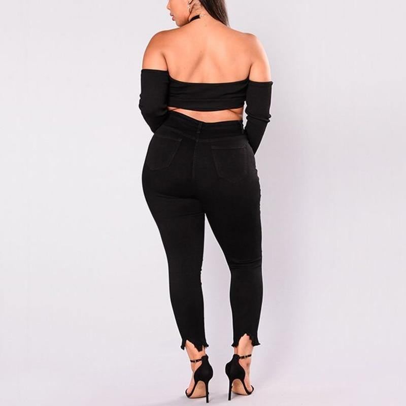 Kvinder Huller Plus Size Jeans Bukser Skinny Elastic Pencil Bukser Mid Waist Sorte Jeans Kvinde Casual Spring 2-7xl Bukser