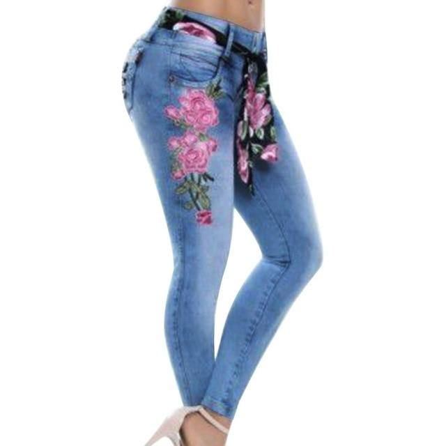 Kvinder Stretch Højtalje Skinny Brodery Jeans